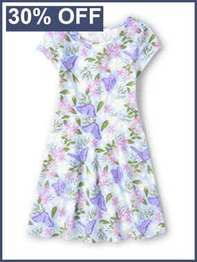 Girls Plaid Stretch Jacquard Short Sleeve Skater Dress